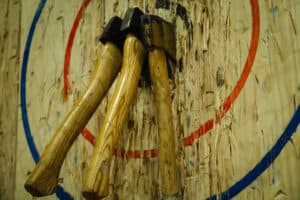 axe throwing attraction with a target