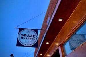 Graze Burgers sign in downtown Sevierville